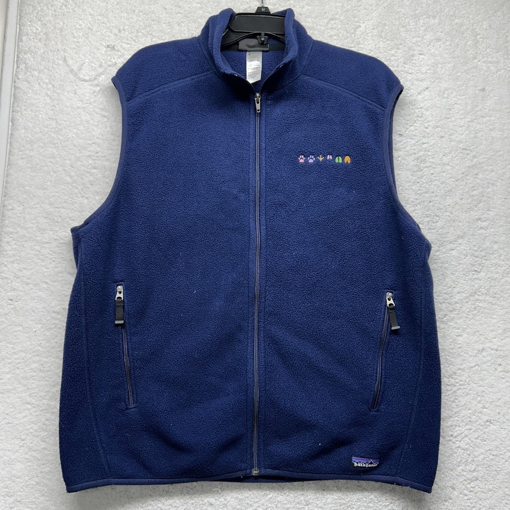 Patagonia Synchilla Mens Size L Blue Vintage Fleece Full Zip Embroidered Vest